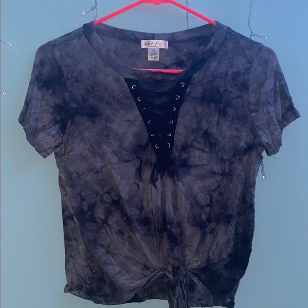 Black and grey tie-dye crop top